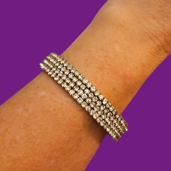 Layered Paved Rhinestone Bangle Bracelet - Picture 1 of 6